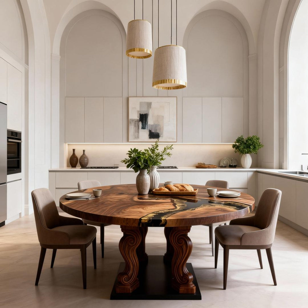 Table rivière sur mesure en résine époxy et noyer noir, Black Pearl JPT-673