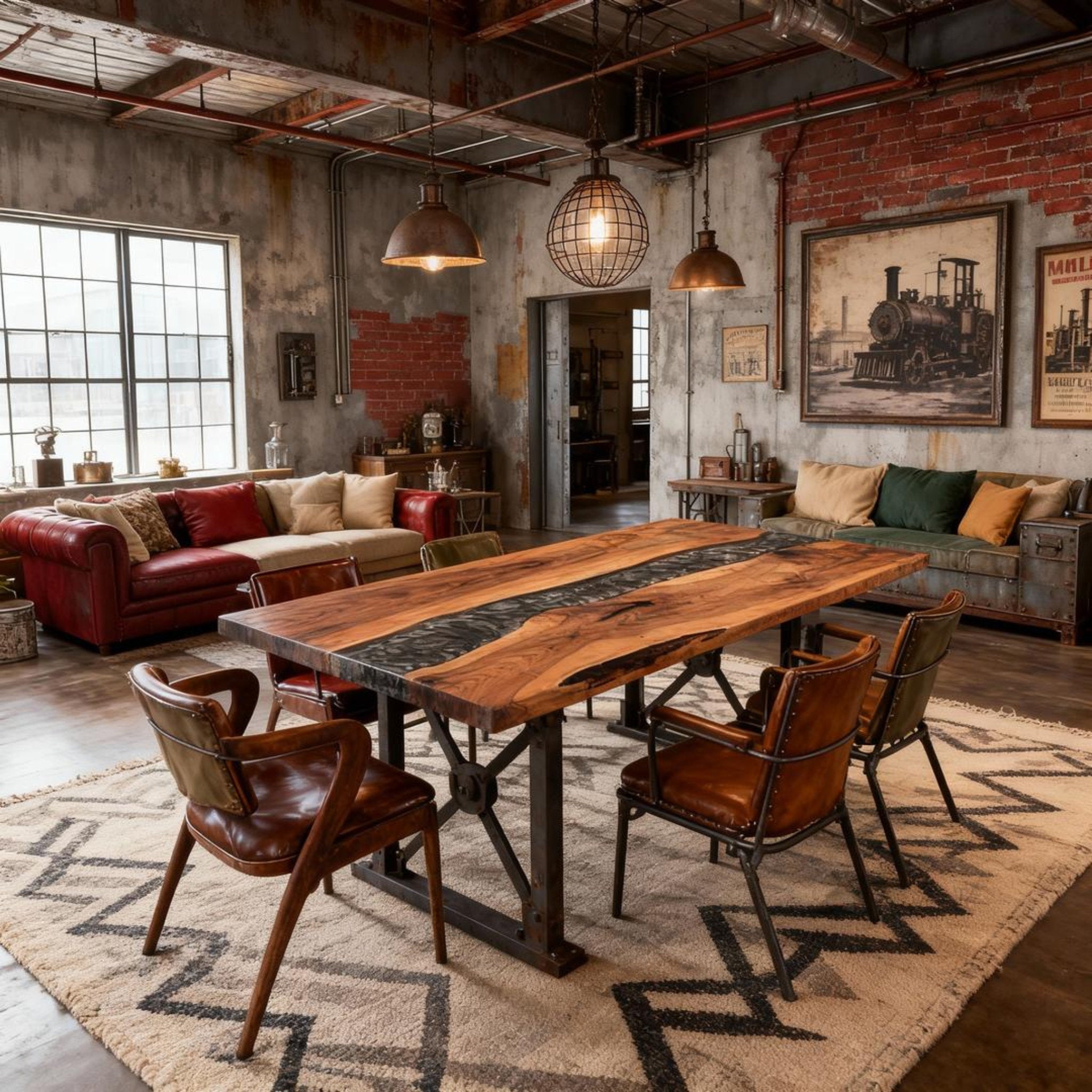 Table rivière sur mesure en résine époxy et noyer noir, Black Pearl NGX-472