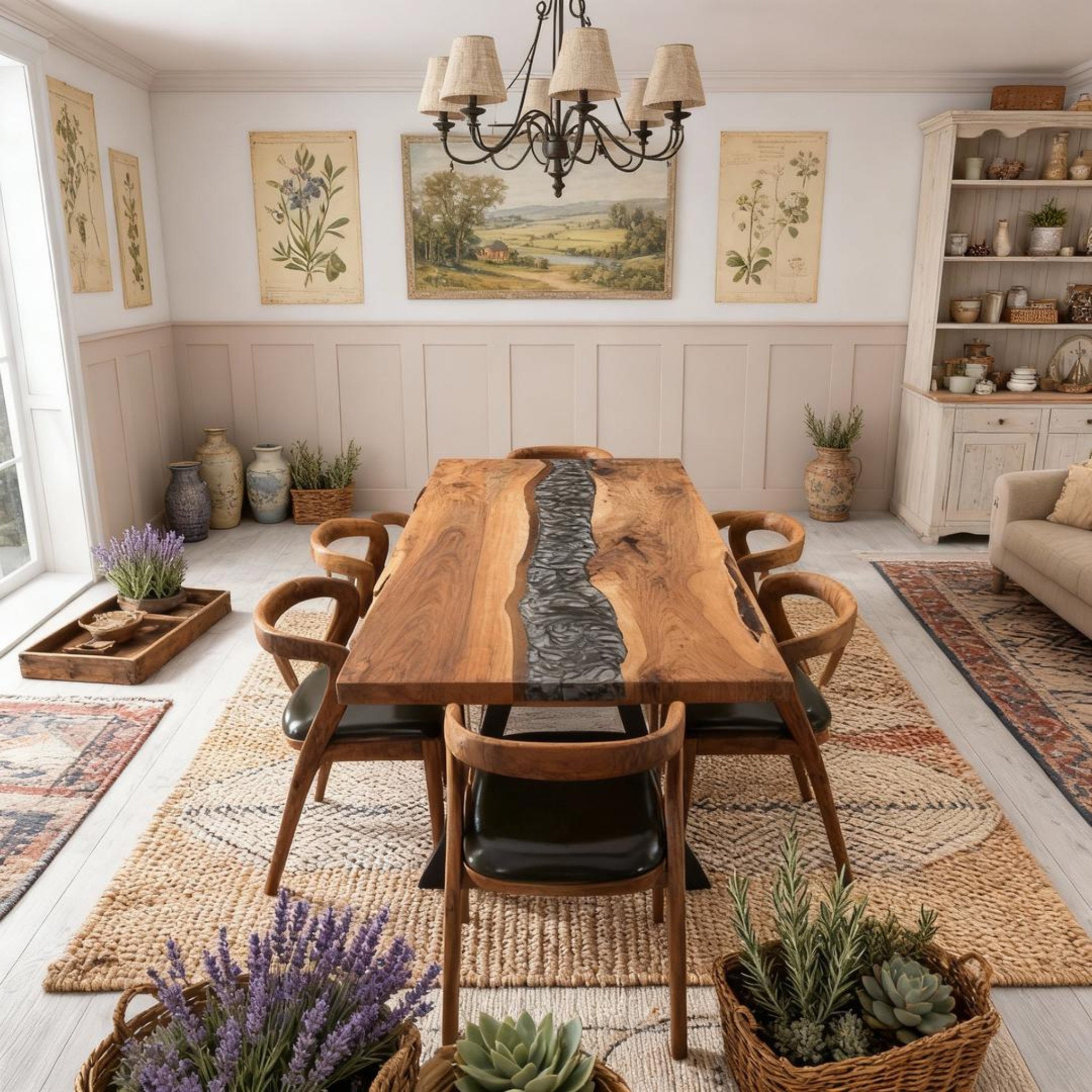 Table rivière sur mesure en résine époxy et noyer noir, Black Pearl NGX-472