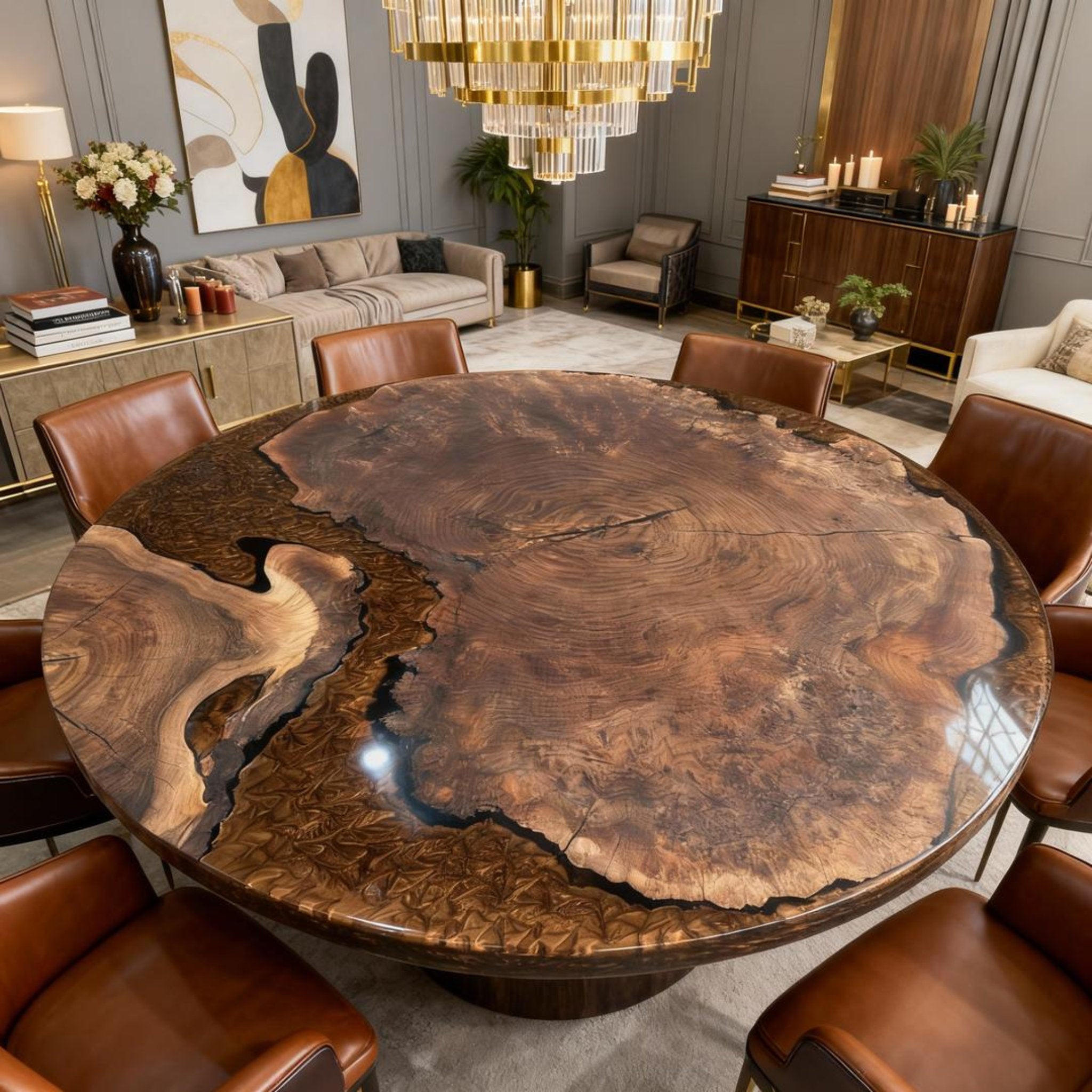 Table rivière sur mesure en résine époxy noyer noir, résine perle noire NRG-582