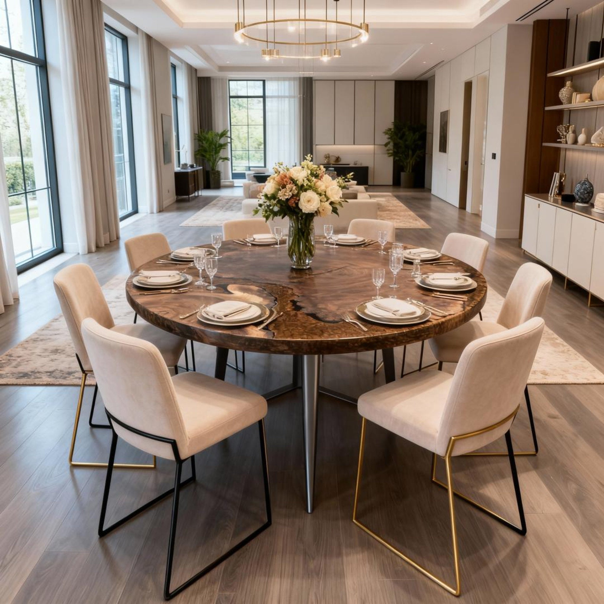 Table rivière sur mesure en résine époxy noyer noir, résine perle noire NRG-582