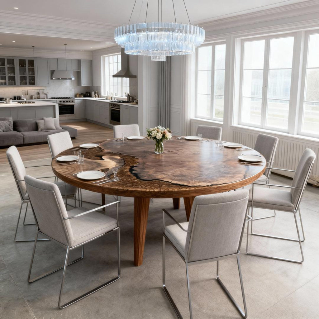 Table rivière sur mesure en résine époxy noyer noir, résine perle noire NRG-582