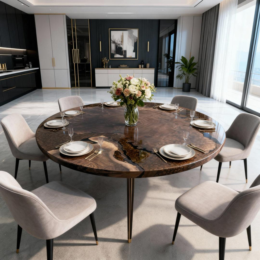 Table rivière sur mesure en résine époxy noyer noir, résine perle noire NRG-582