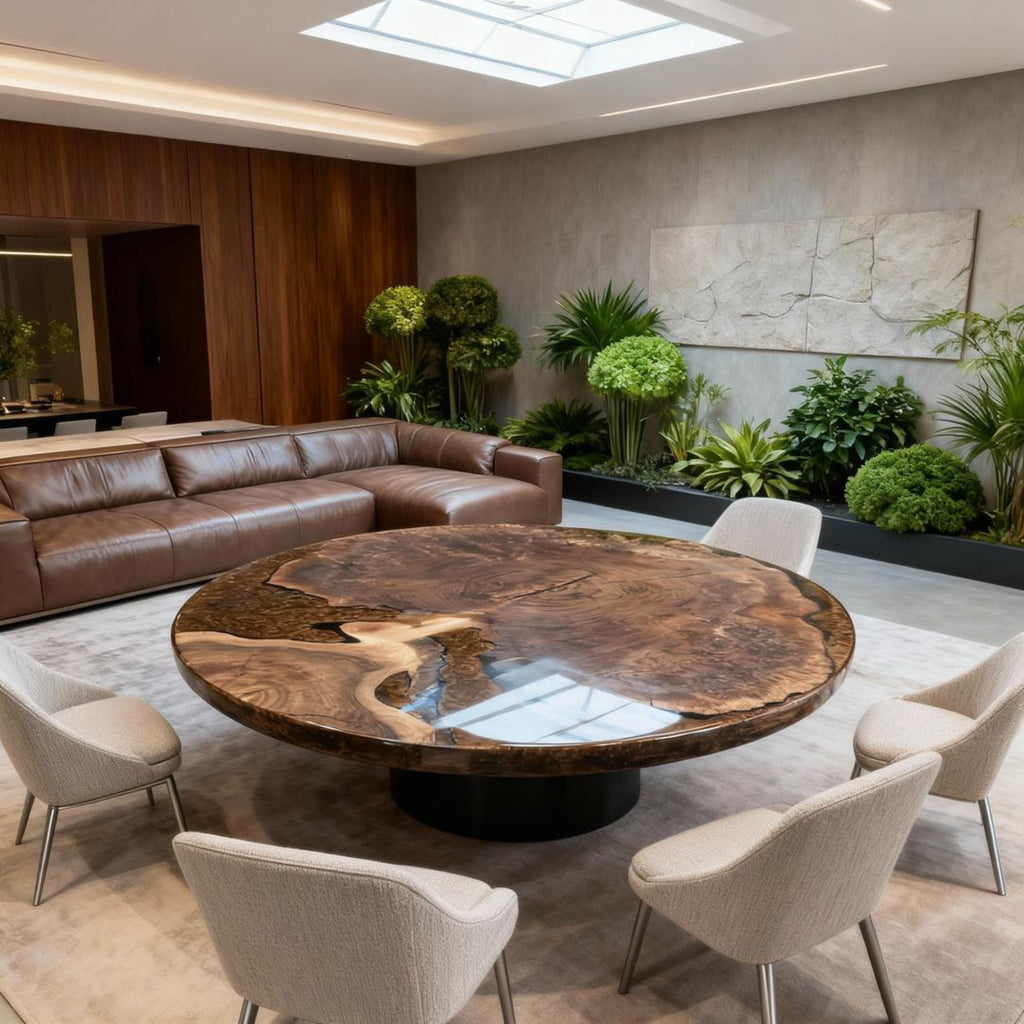 Table rivière sur mesure en résine époxy noyer noir, résine perle noire NRG-582