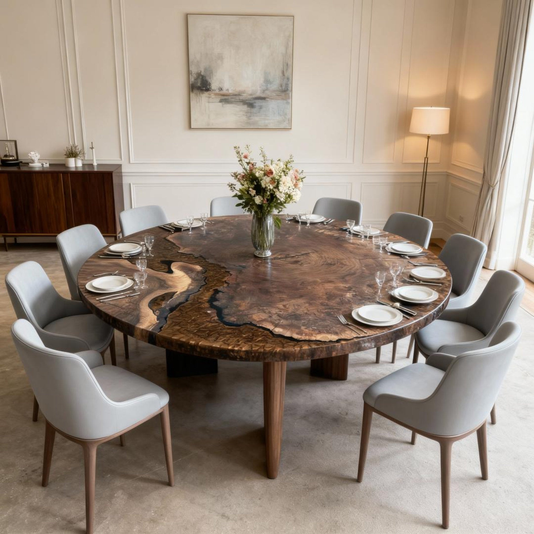 Table rivière sur mesure en résine époxy noyer noir, résine perle noire NRG-582