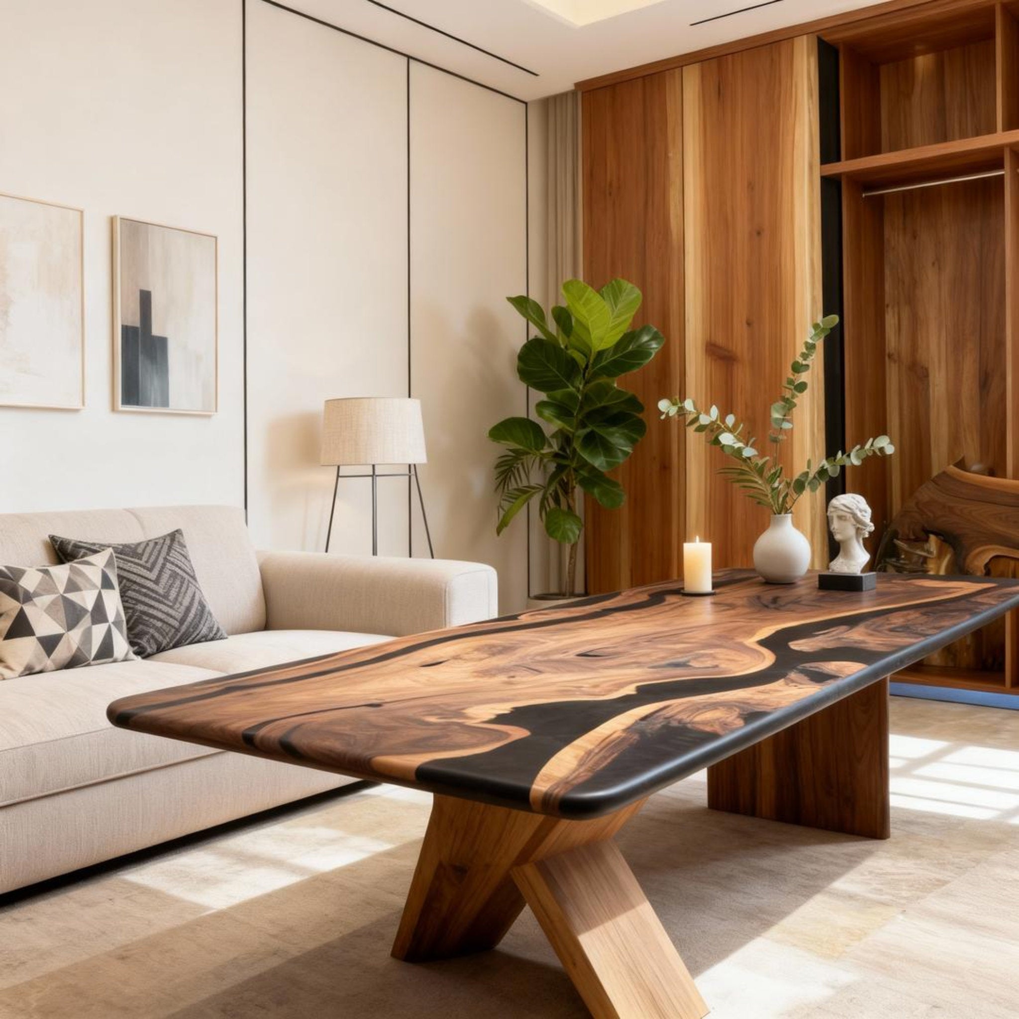 Table rivière sur mesure en résine époxy noyer noir, résine noire ZMP-783