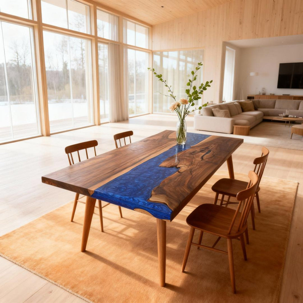 Custom Black Walnut Epoxy Resin River Table Cobalt Sapphire ZKM-582