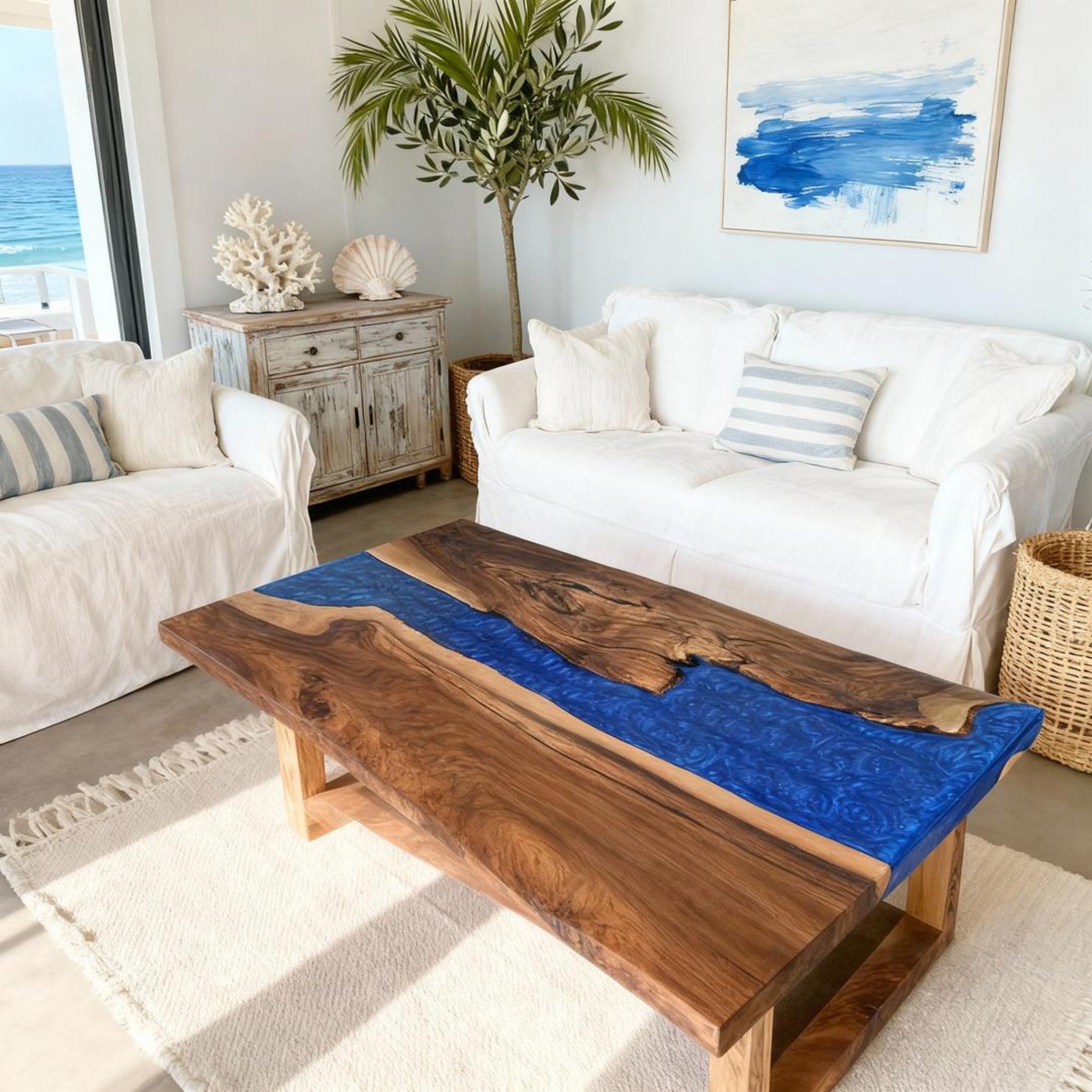 Custom Black Walnut Epoxy Resin River Table Cobalt Sapphire ZKM-582