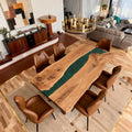 Custom Black Walnut Epoxy Resin River Table Deep Emerald NQJ-742