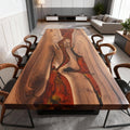 Table rivière personnalisée en résine époxy et noyer noir, rouge braise ZQF-582