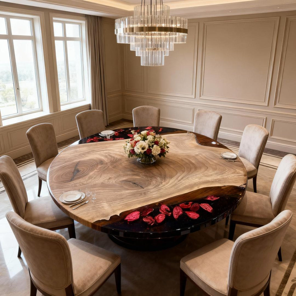 Table rivière personnalisée en résine époxy et noyer noir, noir obsidien JQP-783