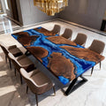 Table rivière personnalisée en résine époxy noyer noir, résine bleu océan NRL-483