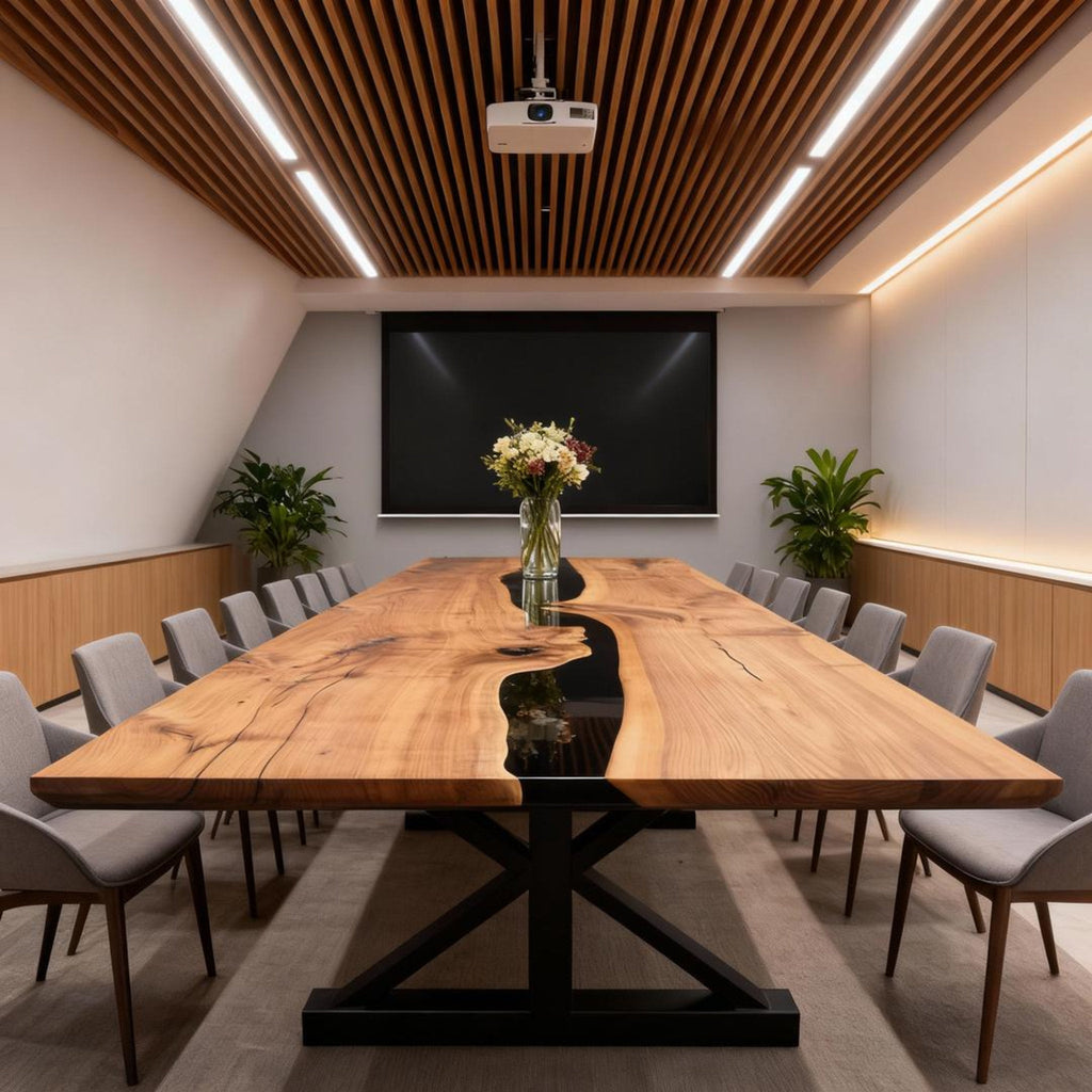 Table rivière sur mesure en résine époxy et noyer noir, noir onyx KNP-864