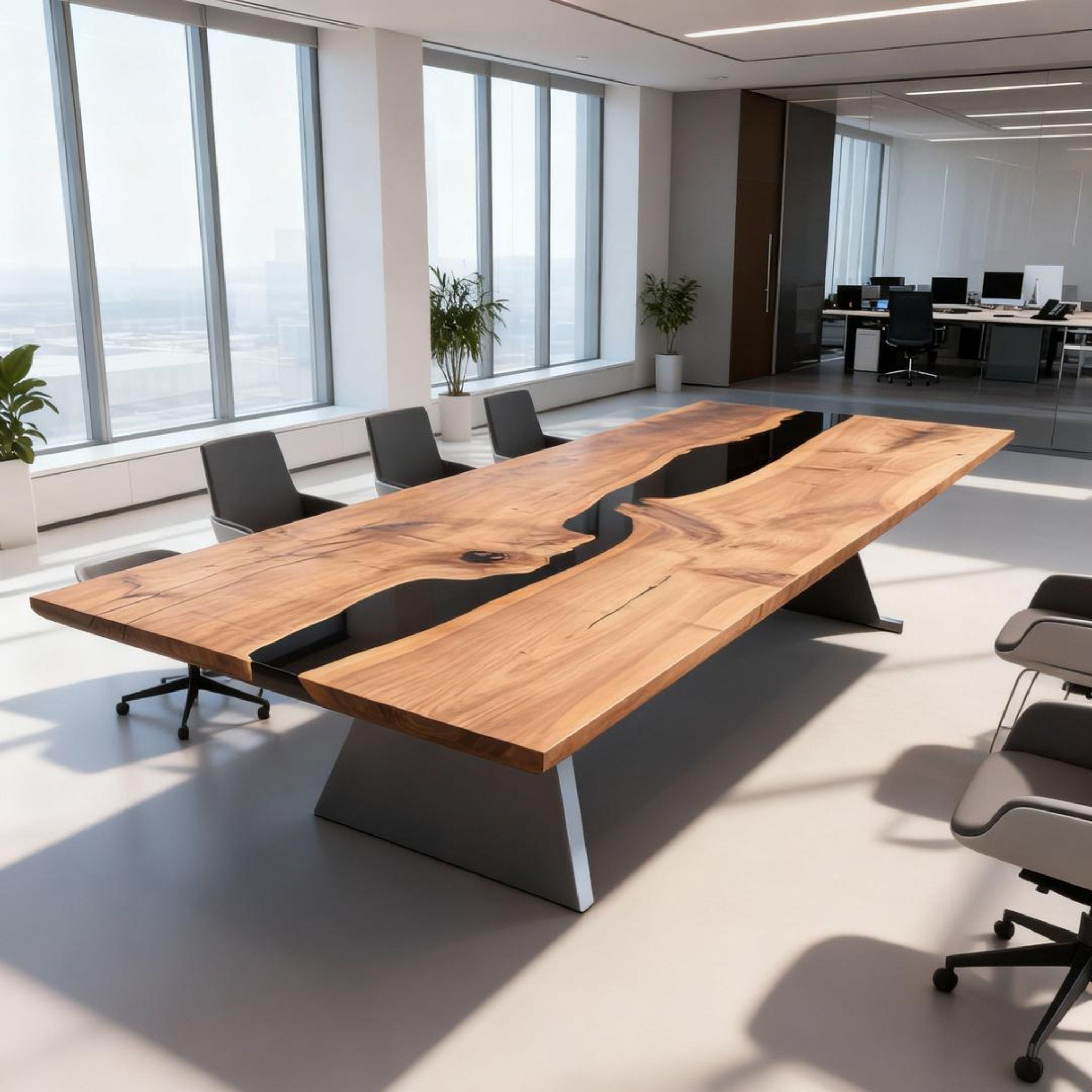 Table rivière sur mesure en résine époxy et noyer noir, noir onyx KNP-864