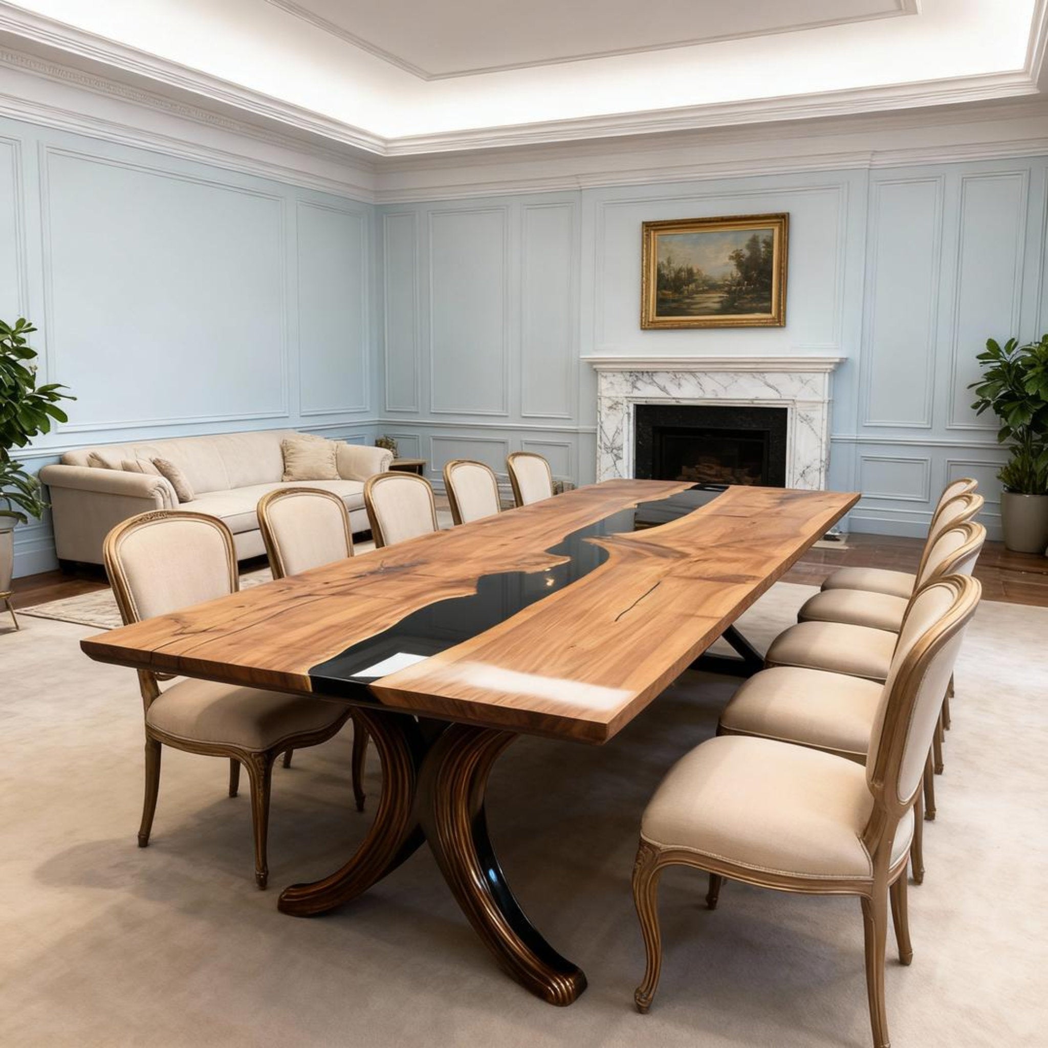 Table rivière sur mesure en résine époxy et noyer noir, noir onyx KNP-864