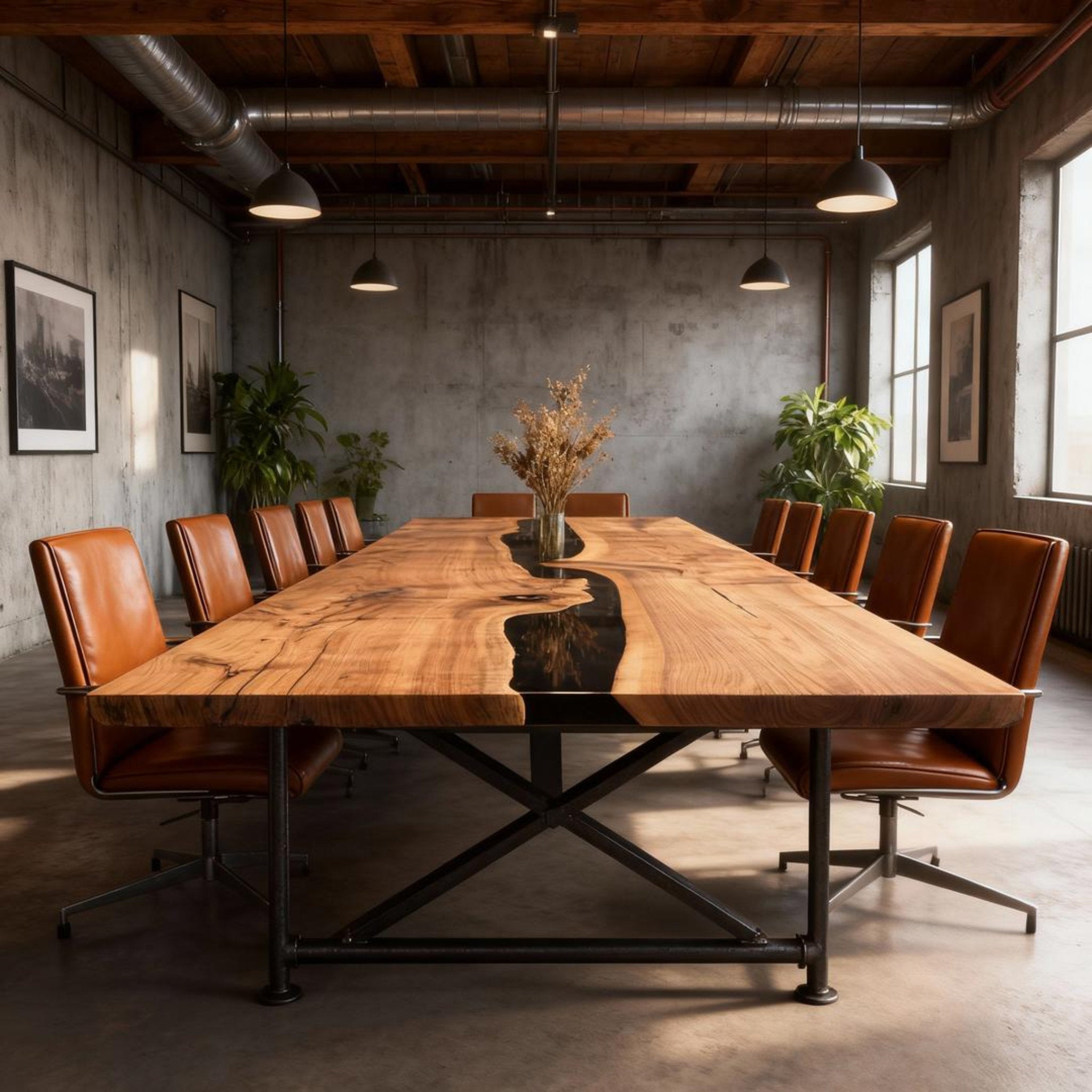 Table rivière sur mesure en résine époxy et noyer noir, noir onyx KNP-864