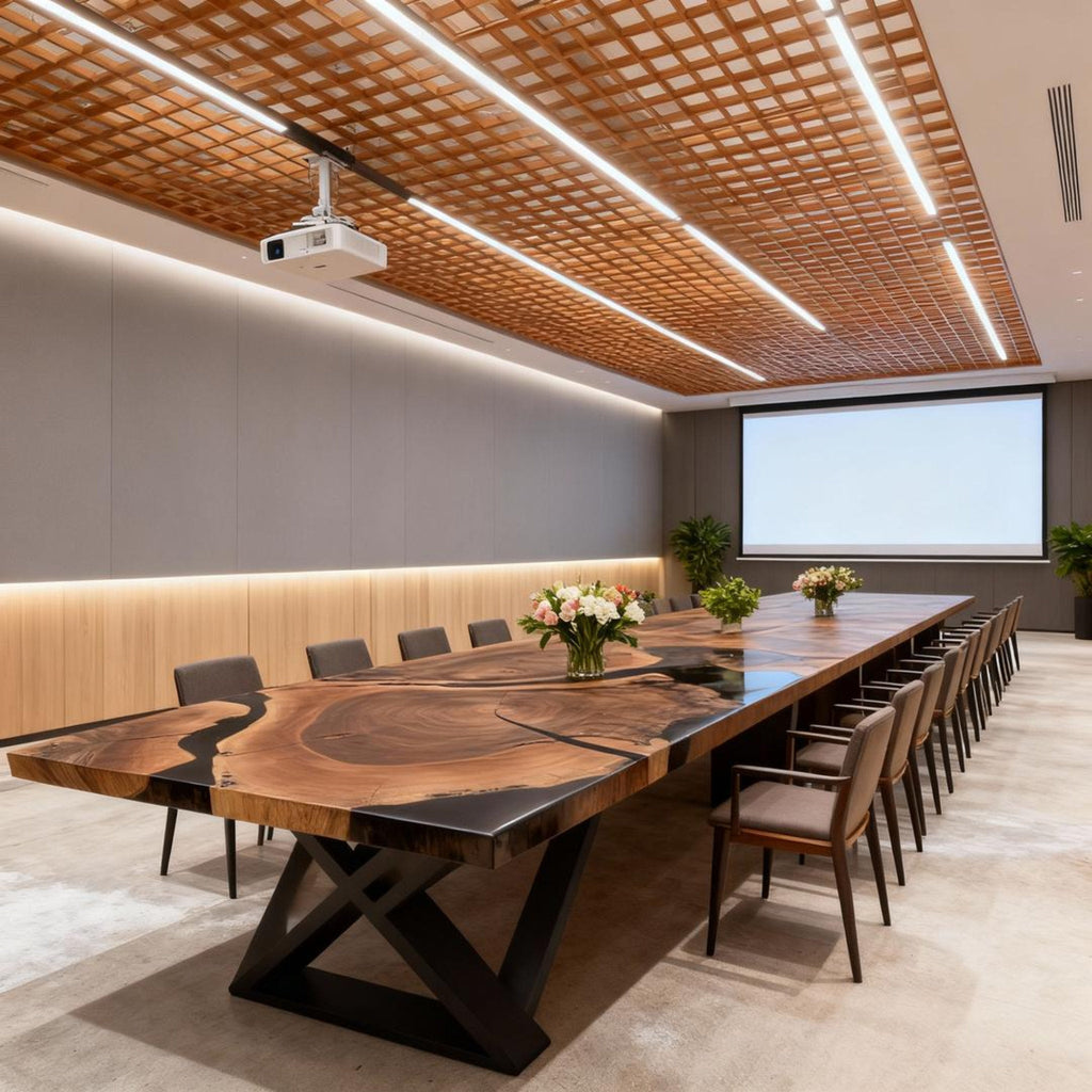 Table rivière personnalisée en résine époxy et noyer noir, noir onyx KXZ-847