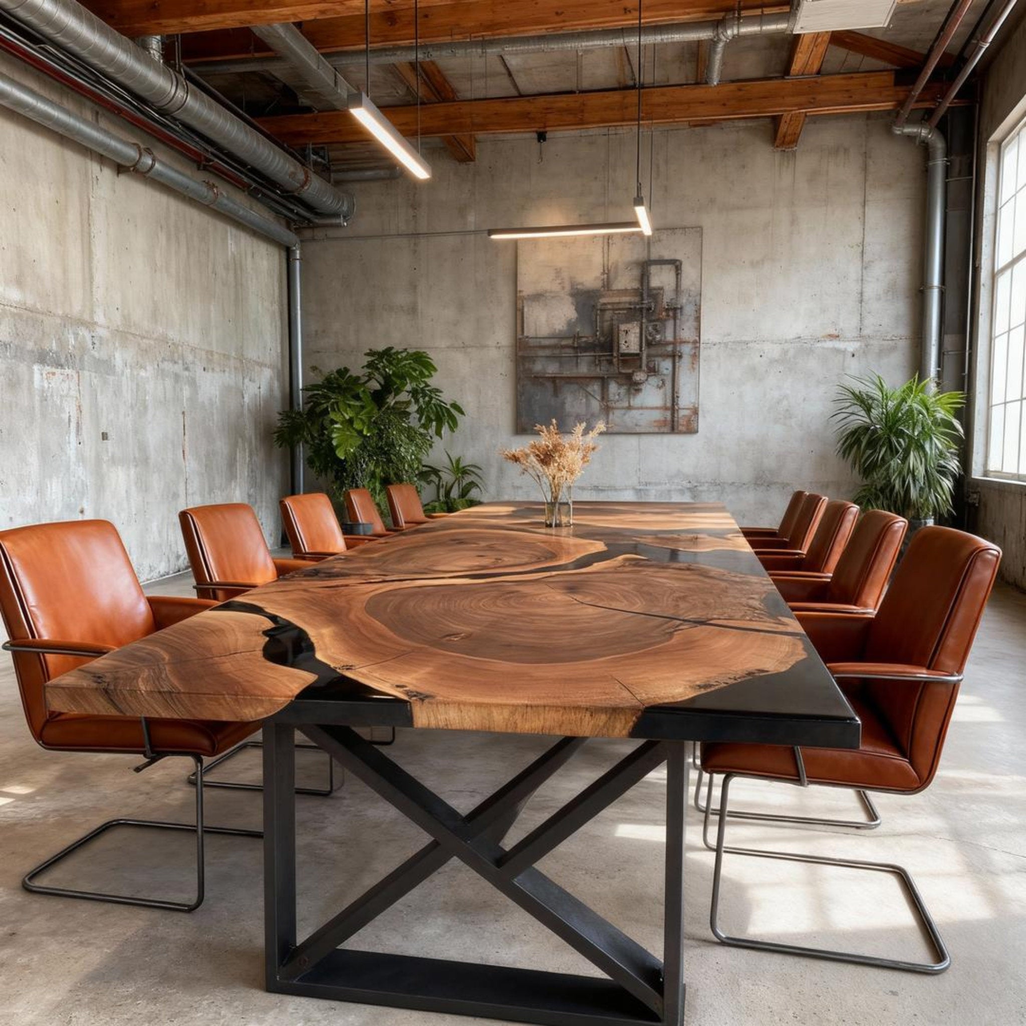 Table rivière personnalisée en résine époxy et noyer noir, noir onyx KXZ-847