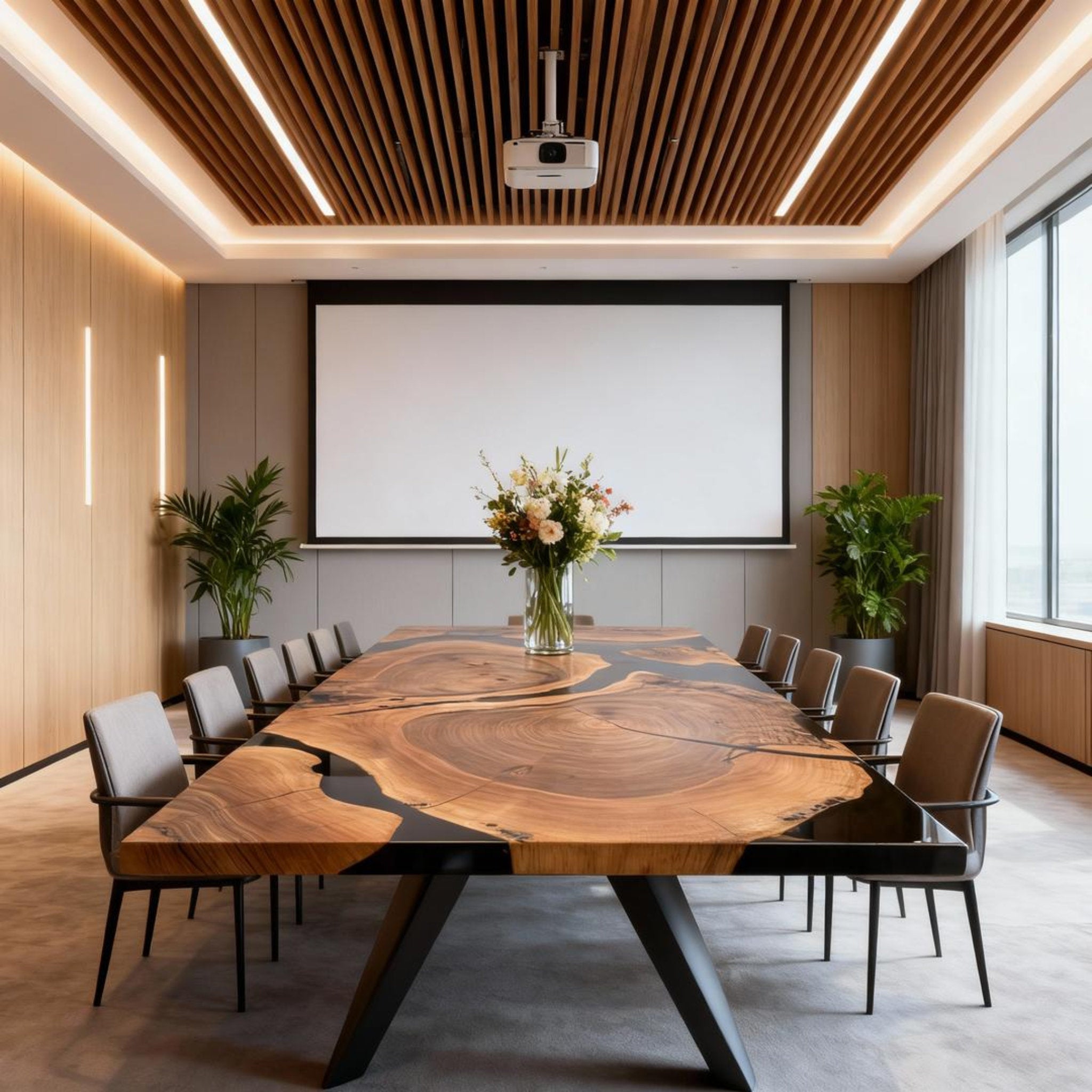 Table rivière personnalisée en résine époxy et noyer noir, noir onyx KXZ-847