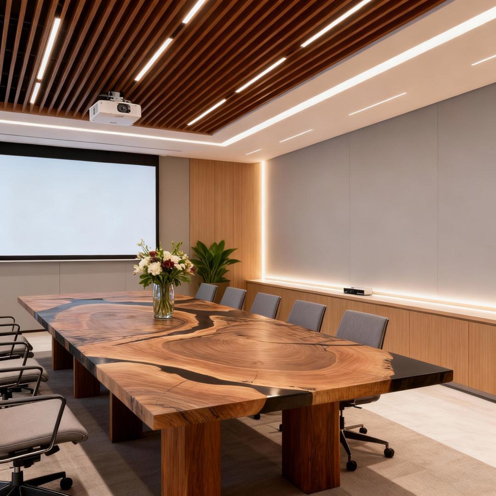 Table rivière personnalisée en résine époxy et noyer noir, noir onyx KXZ-847