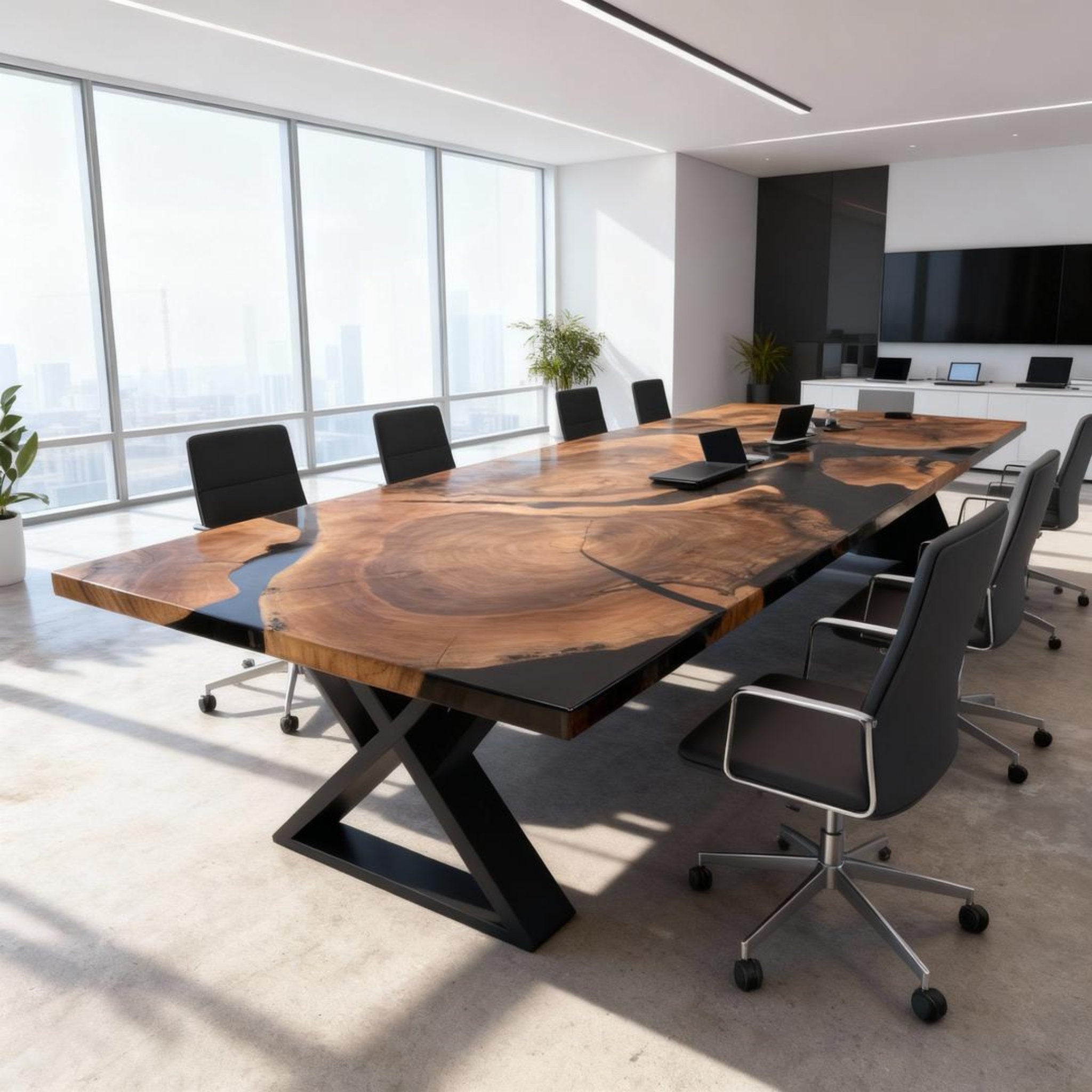 Table rivière personnalisée en résine époxy et noyer noir, noir onyx KXZ-847