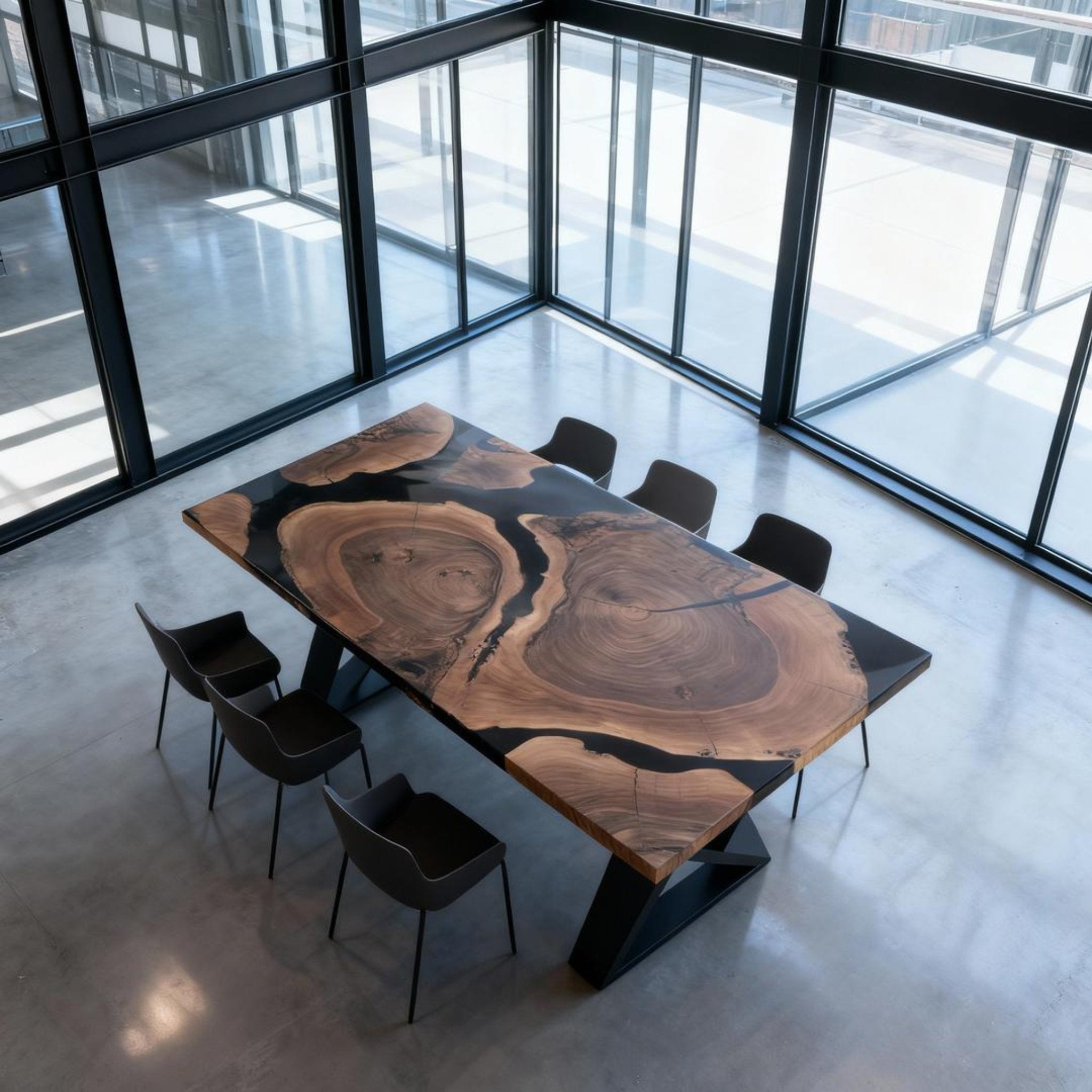 Table rivière sur mesure en résine époxy noyer noir, résine noire onyx JQX-742