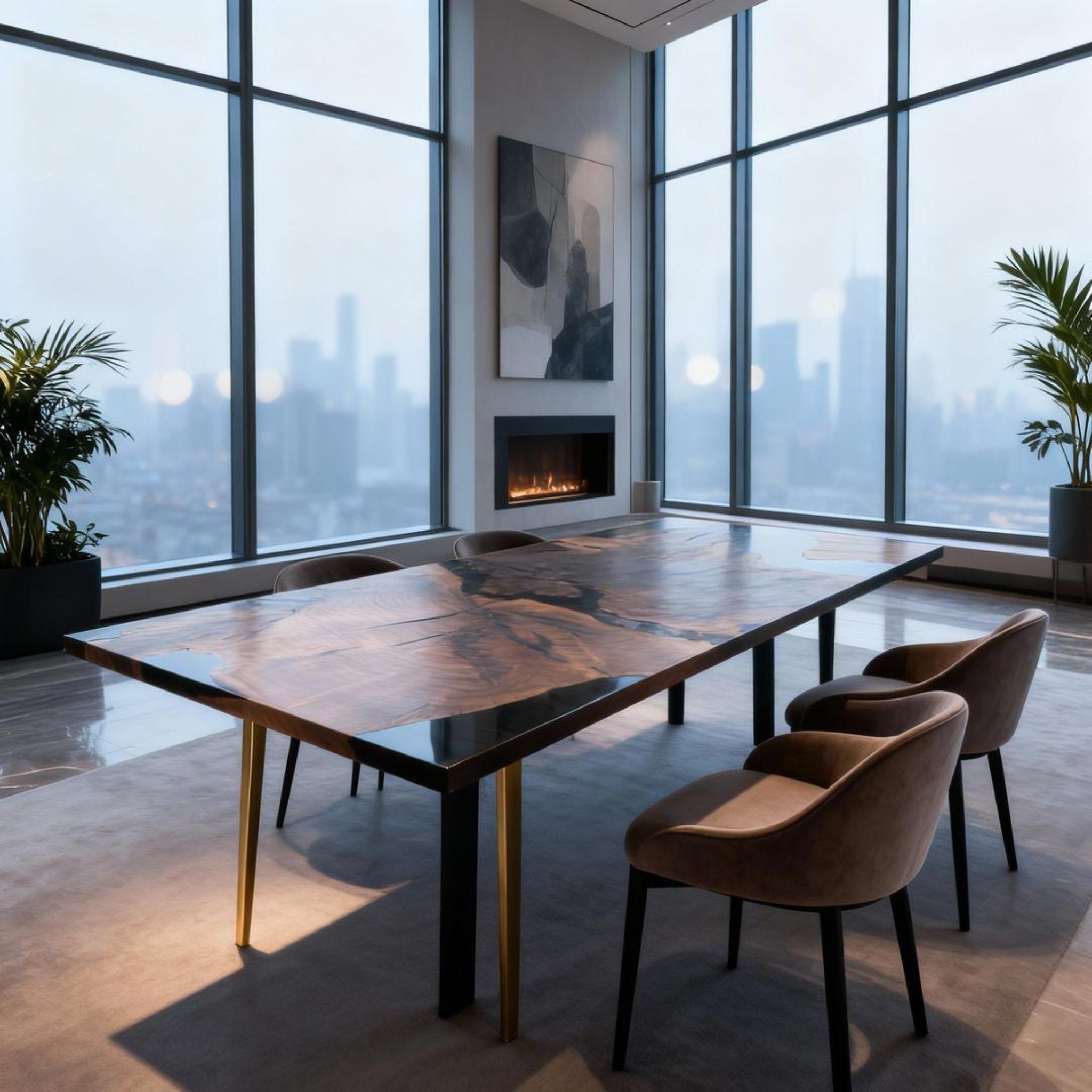 Table rivière personnalisée en résine époxy noyer noir, résine noire onyx NQH-537