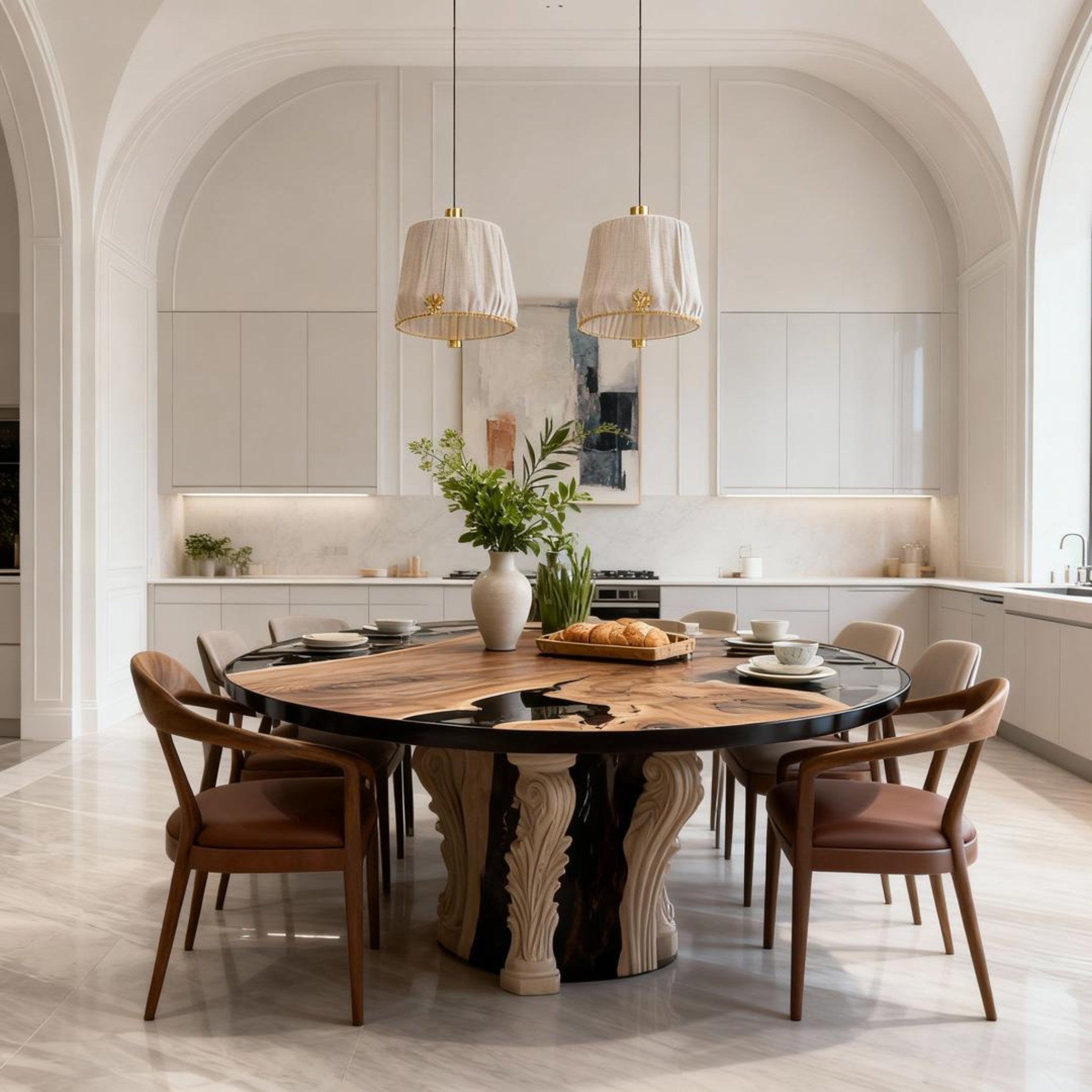 Table rivière sur mesure en résine époxy noyer noir, résine noire onyx VQJ-582