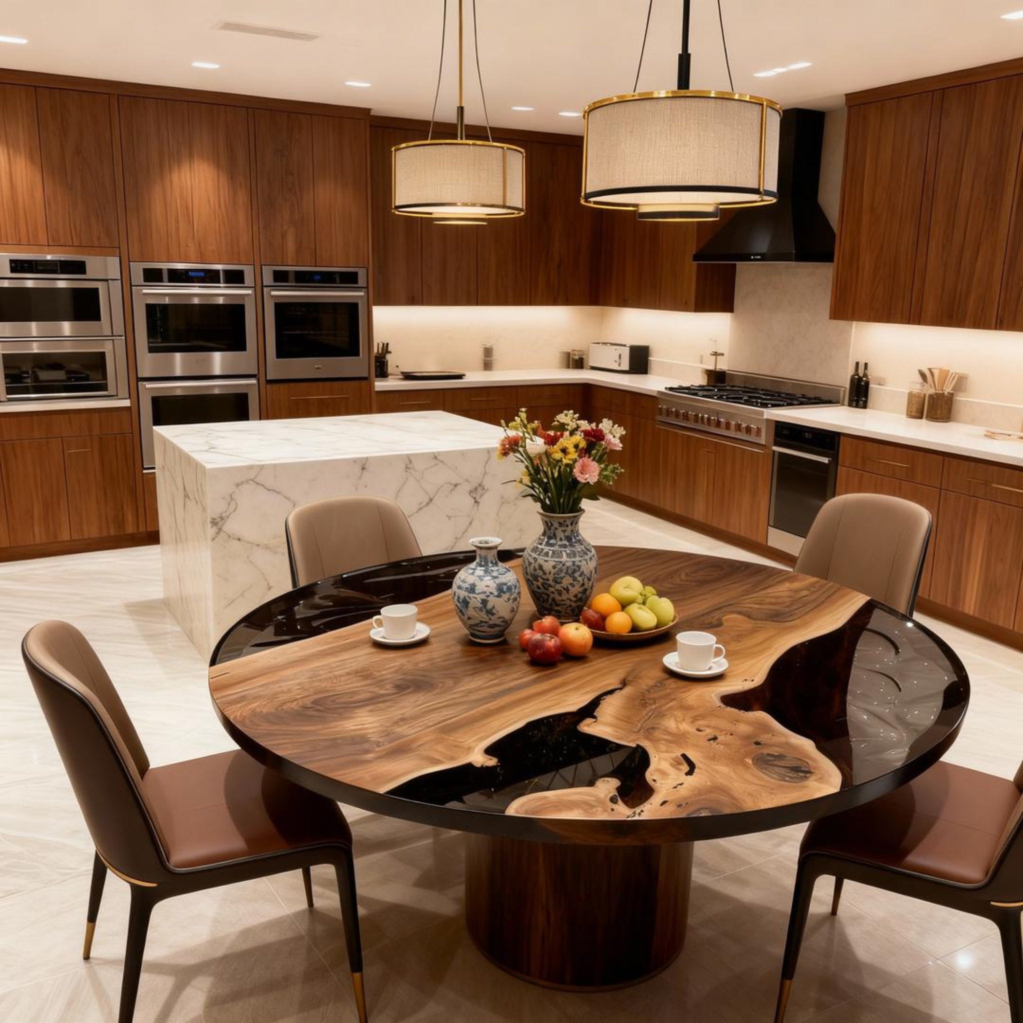 Table rivière sur mesure en résine époxy noyer noir, résine noire onyx VQJ-582