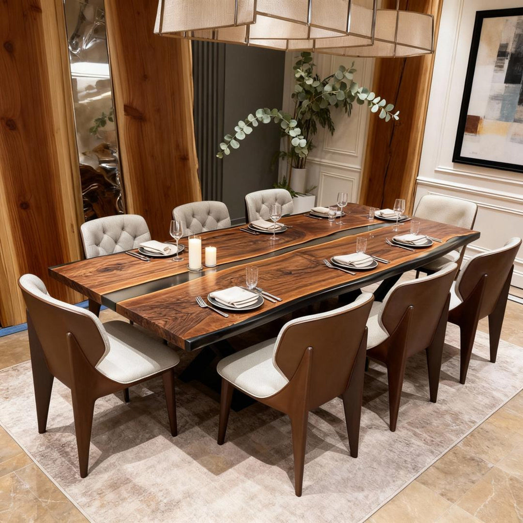 Table rivière sur mesure en résine époxy noyer noir, résine noire onyx ZKP-764