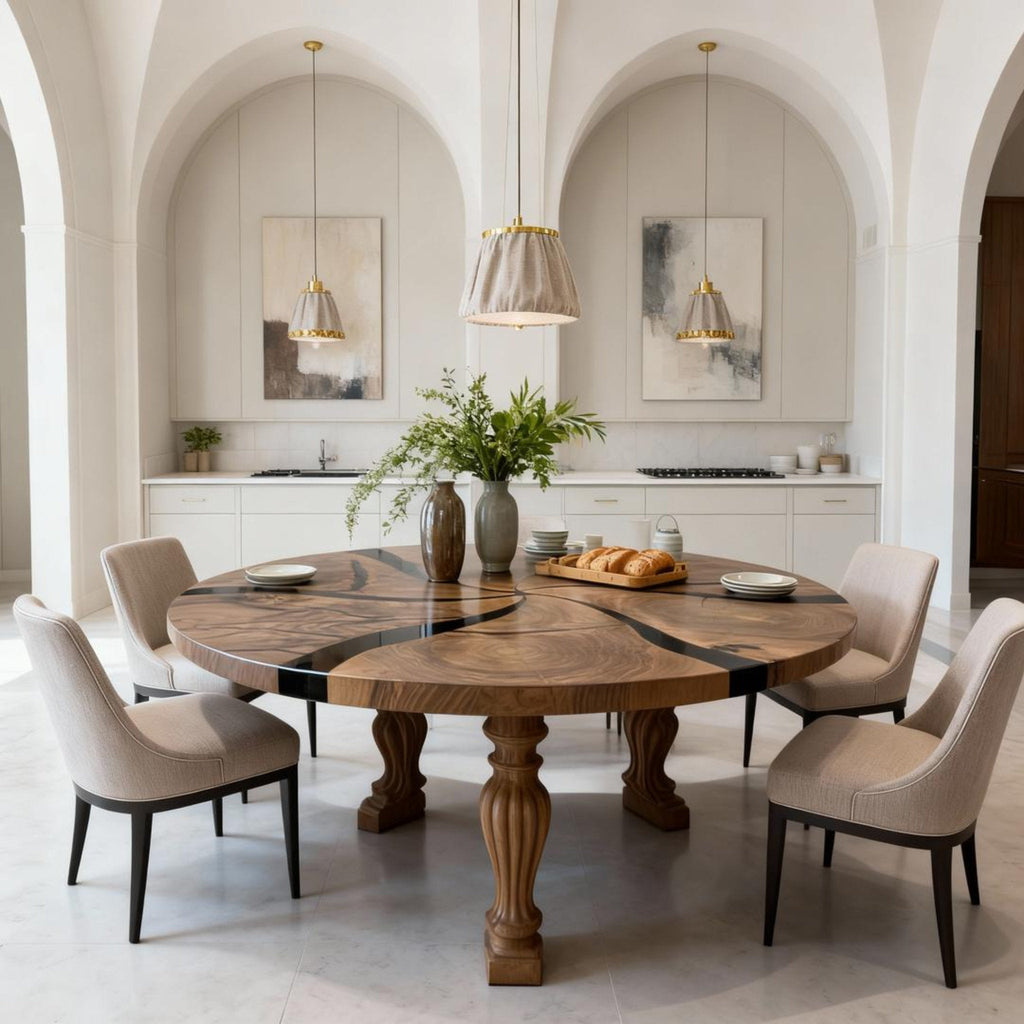 Table rivière personnalisée en résine époxy noyer noir, résine noire onyx ZPQ-583