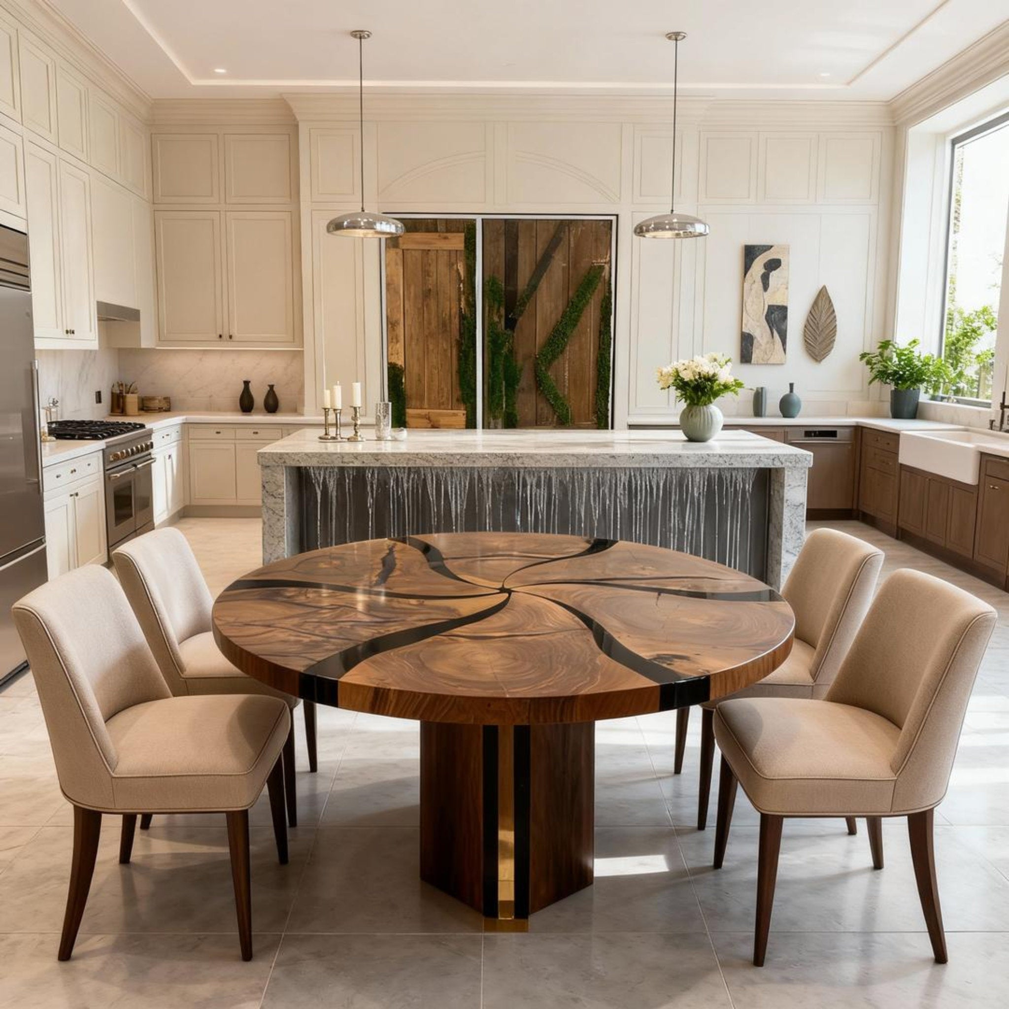 Table rivière personnalisée en résine époxy noyer noir, résine noire onyx ZPQ-583