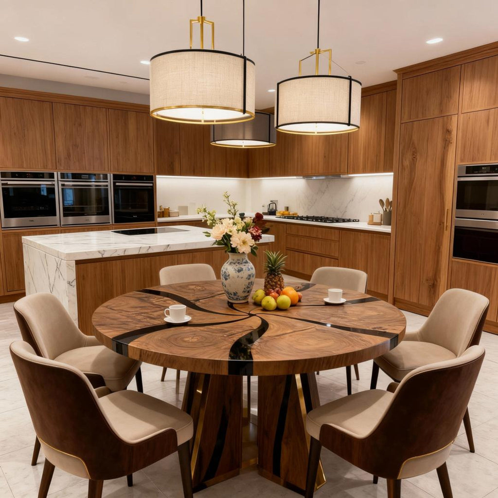 Table rivière personnalisée en résine époxy noyer noir, résine noire onyx ZPQ-583