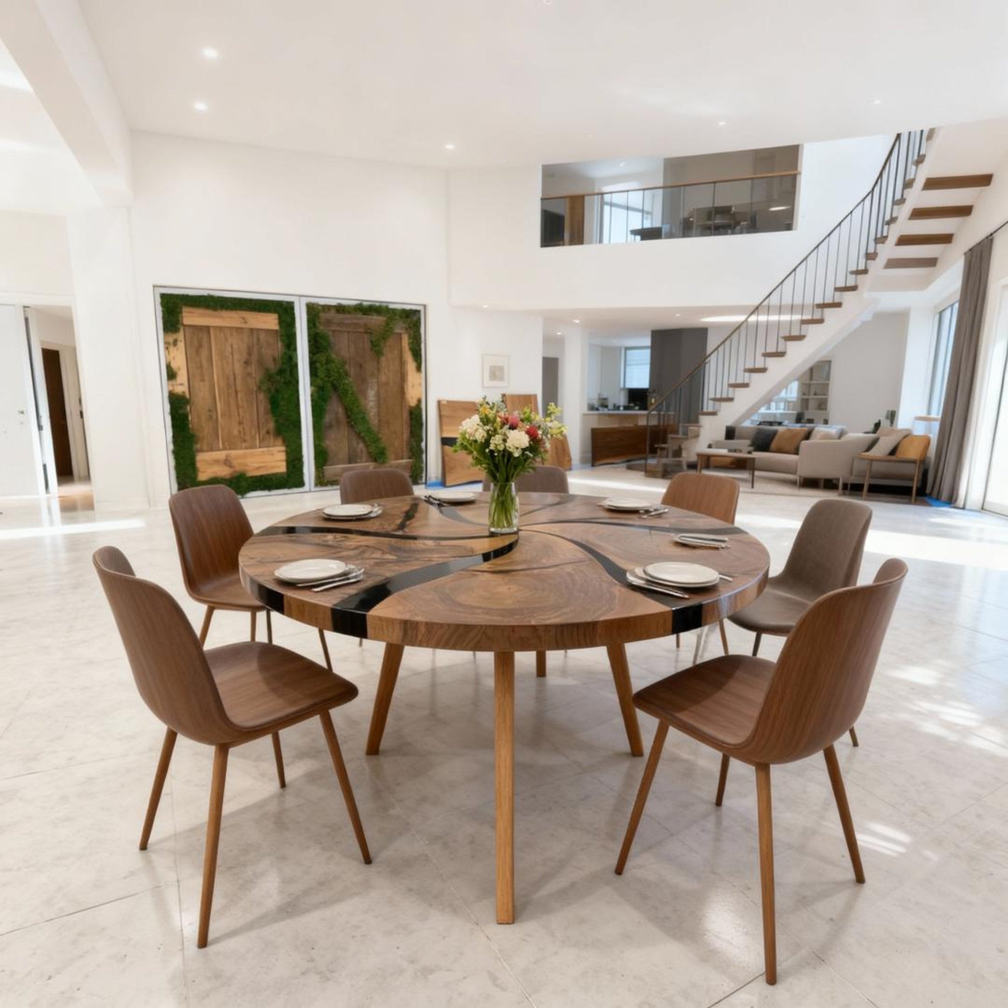 Table rivière personnalisée en résine époxy noyer noir, résine noire onyx ZPQ-583