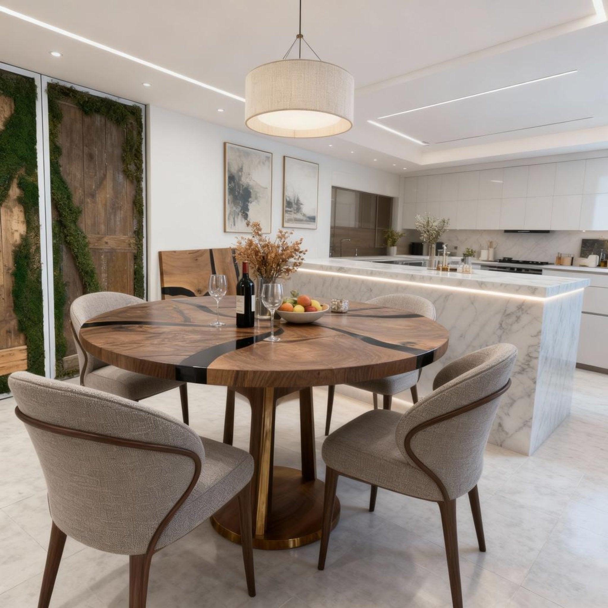 Table rivière personnalisée en résine époxy noyer noir, résine noire onyx ZPQ-583