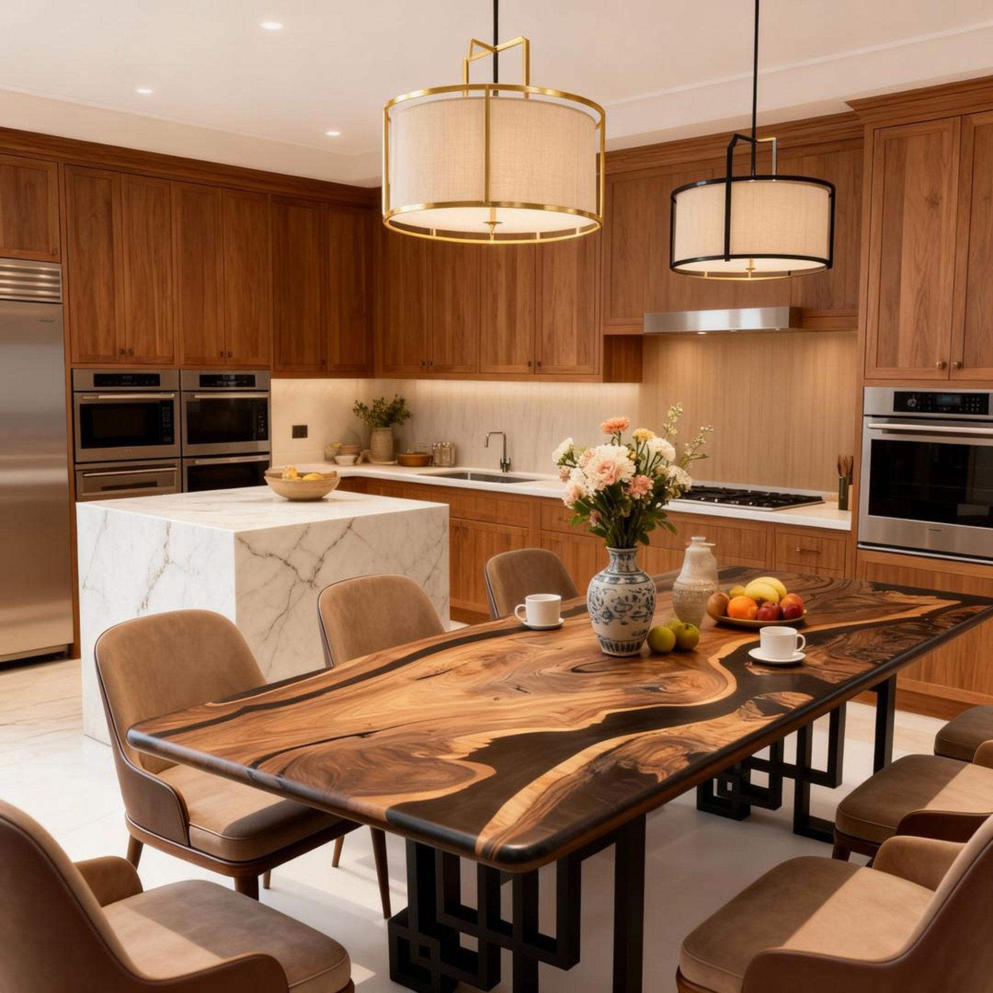 Table rivière sur mesure en résine époxy et noyer noir, noir onyx VJR-628