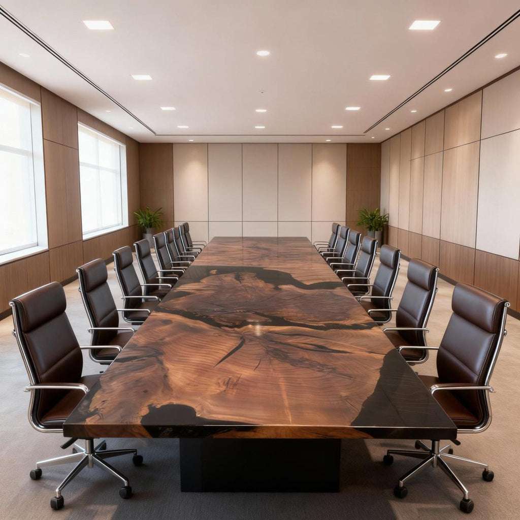 Table rivière sur mesure en résine époxy et noyer noir, noir onyx VQM-482