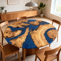 Table rivière sur mesure en résine époxy et bois d'olivier, bleu saphir, référence ZQH-782
