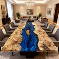 Custom Poplar Wood Epoxy Resin River Table Cobalt To Sapphire Resin VQJ-683