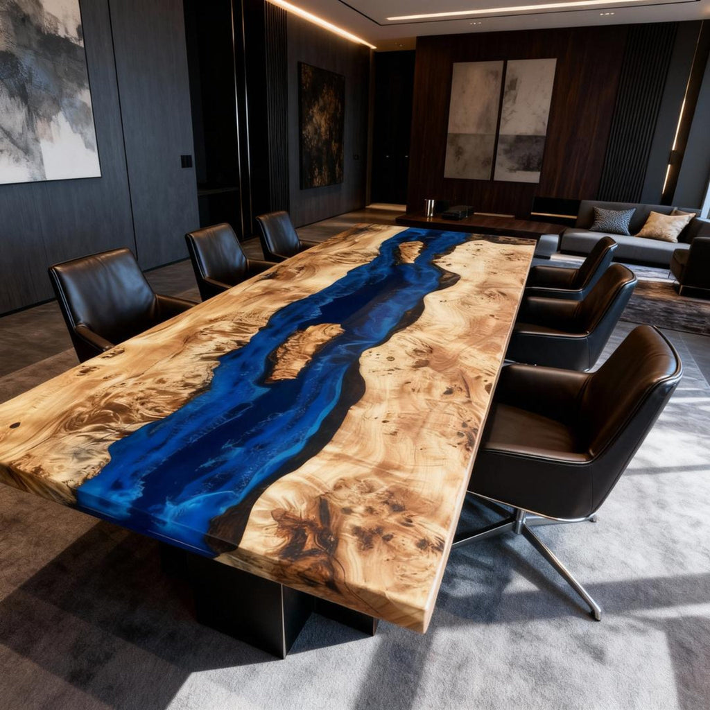 Custom Poplar Wood Epoxy Resin River Table Cobalt To Sapphire Resin VQJ-683