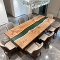Table rivière sur mesure en bois de peuplier et résine époxy, vert émeraude ZKP-782