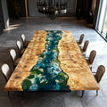 Table rivière personnalisée en bois de peuplier et résine époxy, couleur bleu sarcelle émeraude, VKT-638