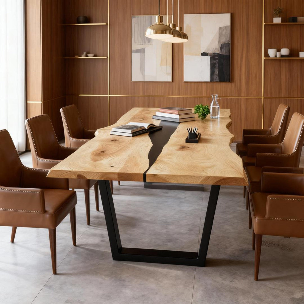 Table rivière sur mesure en bois de peuplier et résine époxy, noir onyx NRX-384