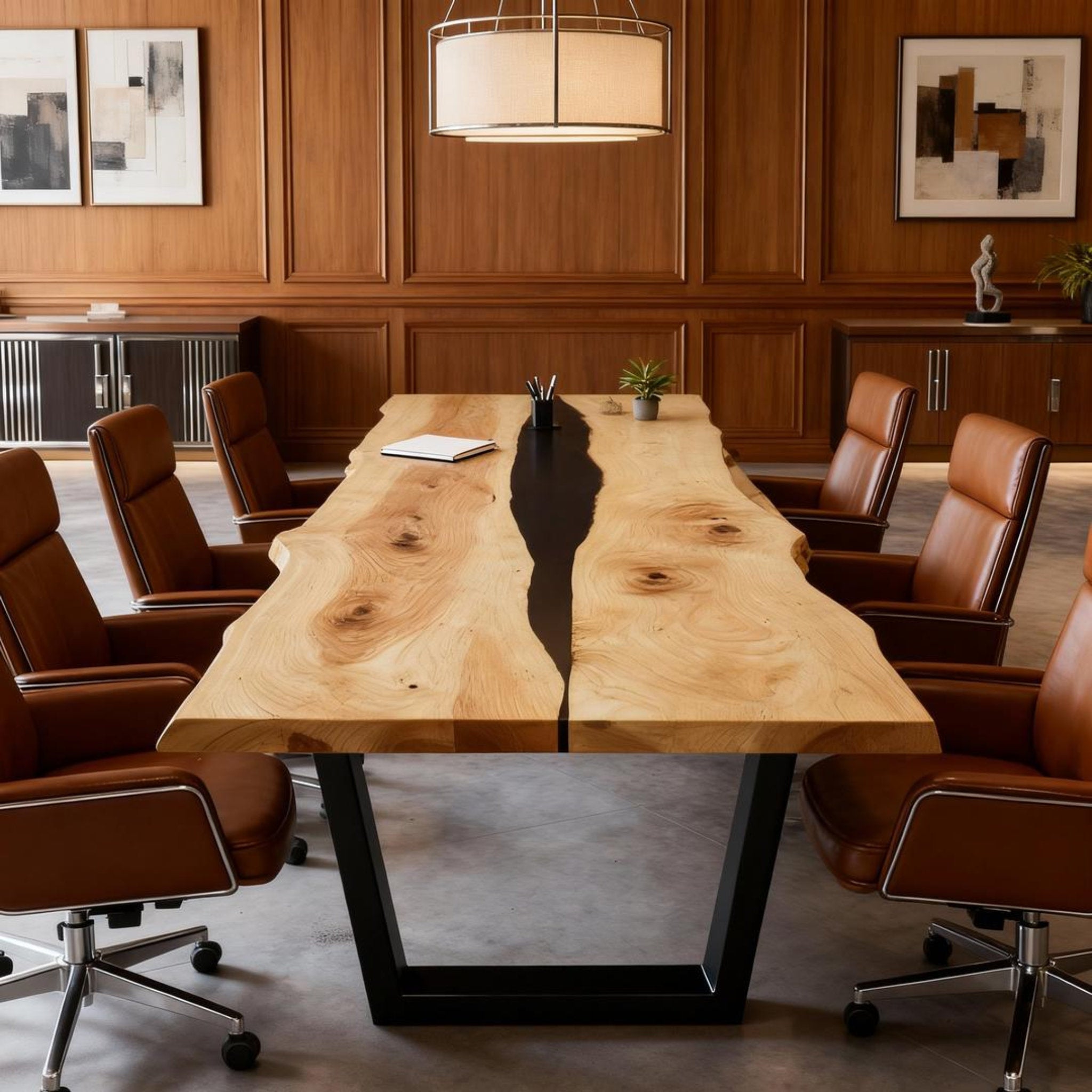 Table rivière sur mesure en bois de peuplier et résine époxy, noir onyx NRX-384