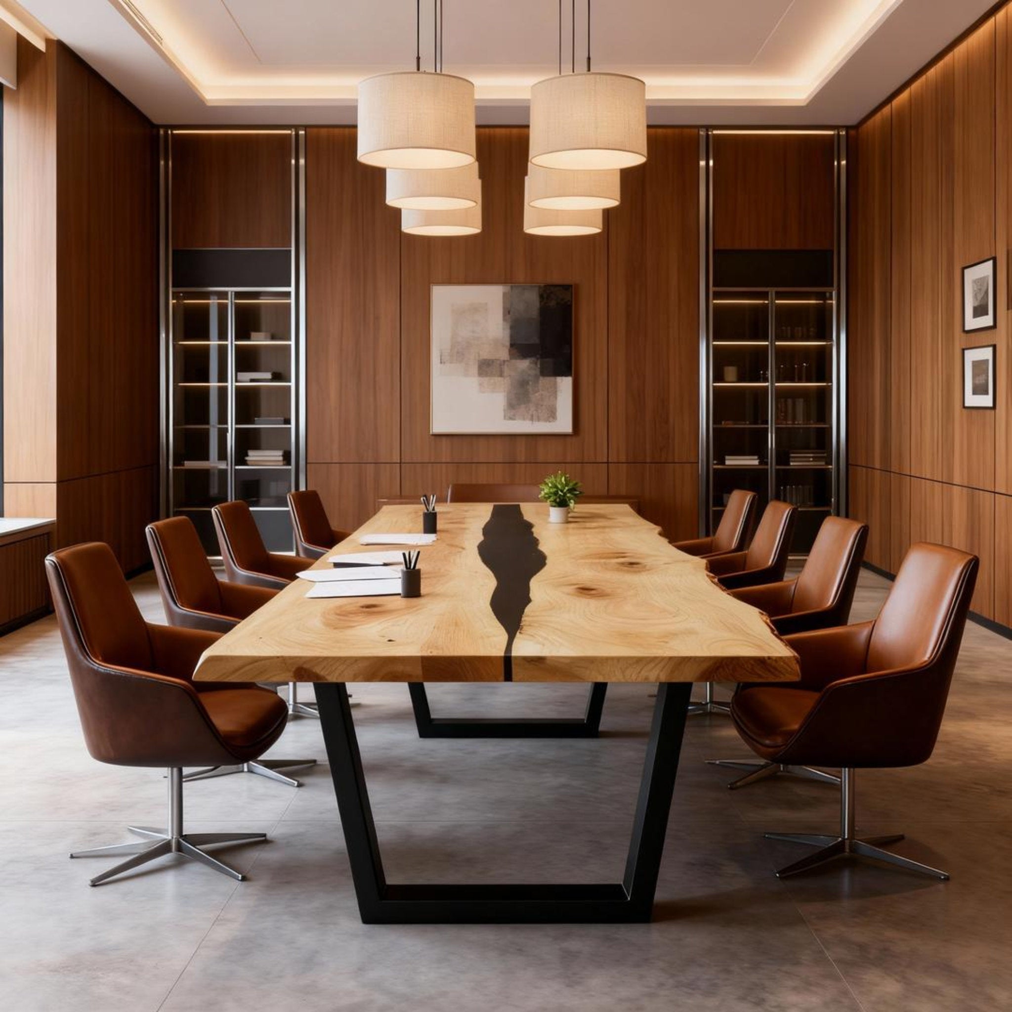 Table rivière sur mesure en bois de peuplier et résine époxy, noir onyx NRX-384