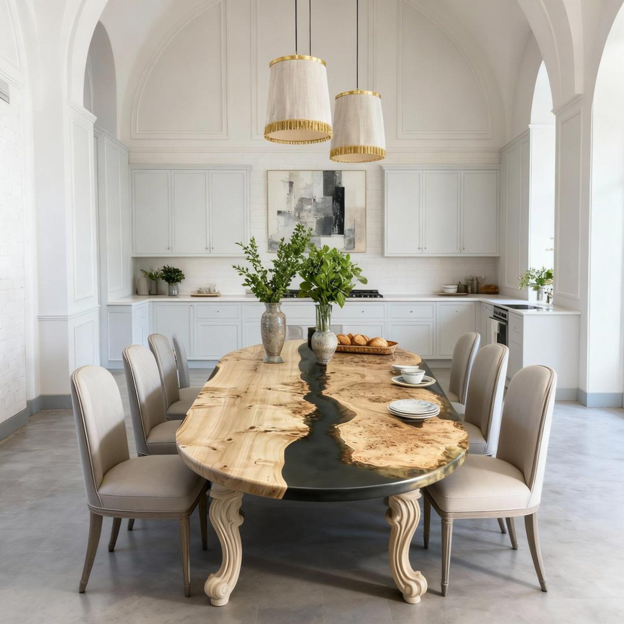 Table rivière sur mesure en bois de peuplier et résine époxy, résine noire onyx VQH-472