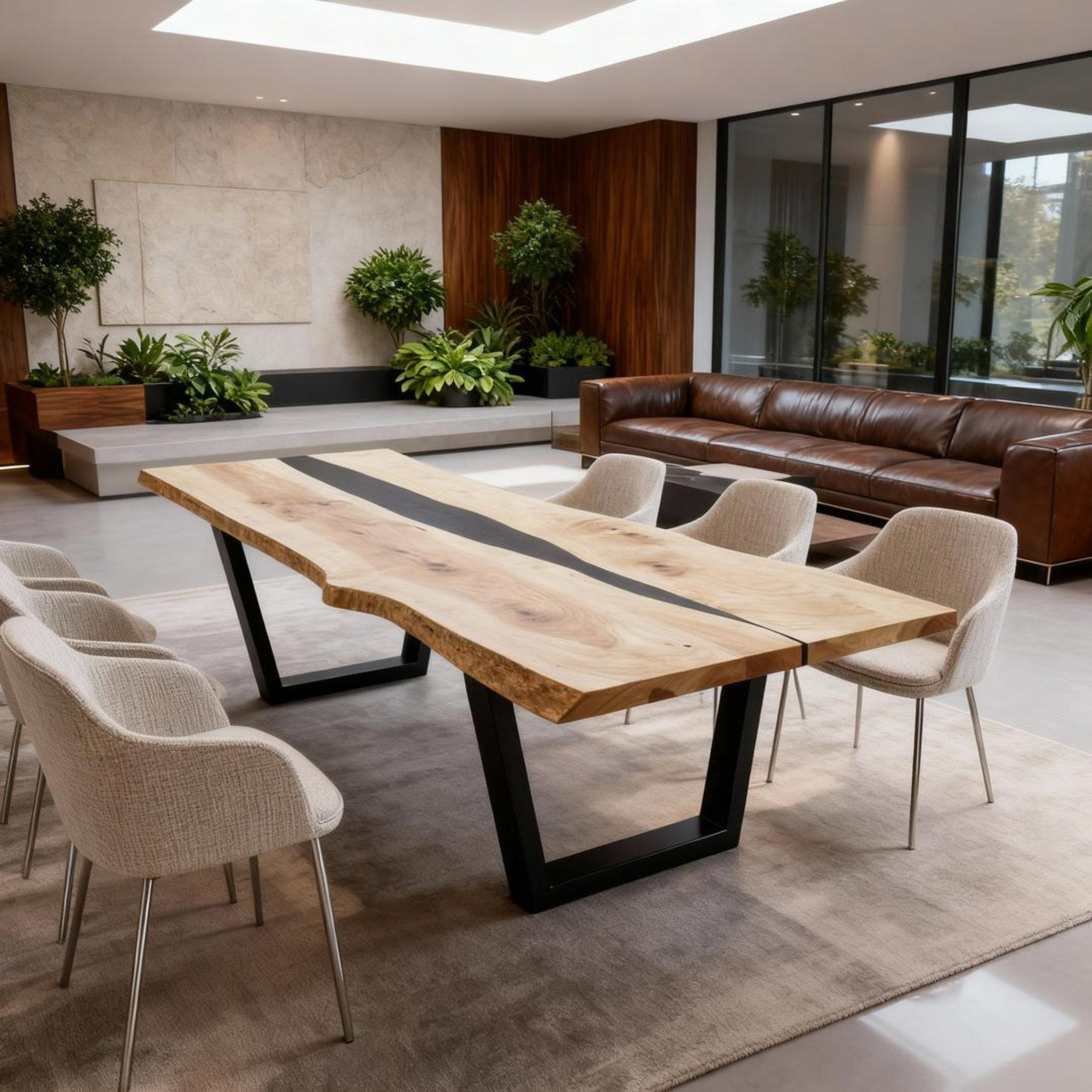 Table rivière sur mesure en bois de peuplier et résine époxy, noir onyx VHQ-682