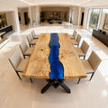 Table rivière sur mesure en bois de peuplier et résine époxy bleu saphir ZKP-482
