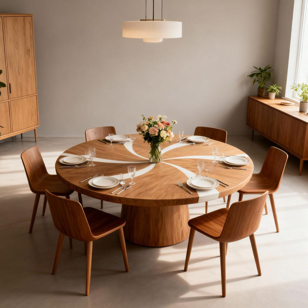 Table rivière sur mesure en résine époxy noyer, résine blanc albâtre KVD-572