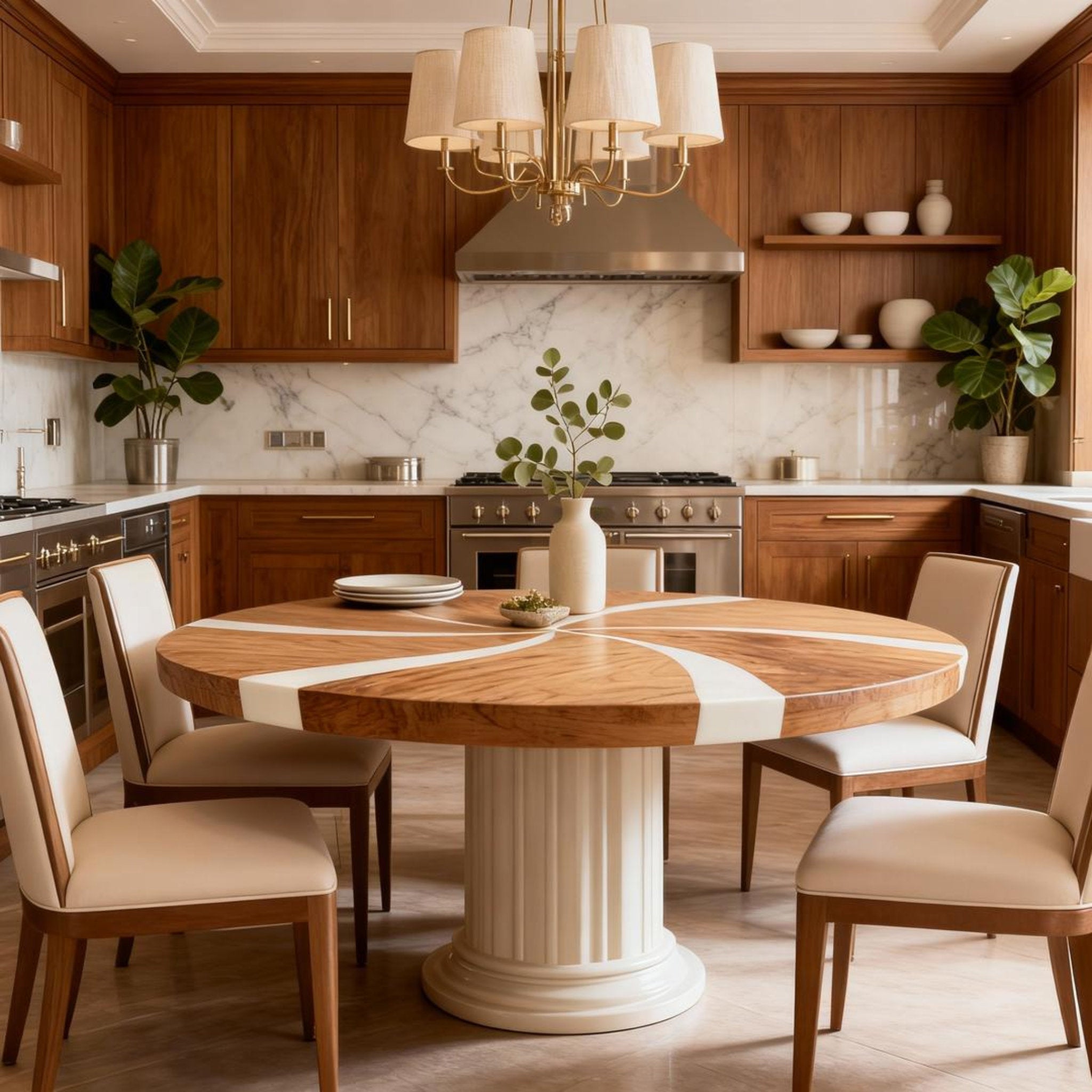 Table rivière sur mesure en résine époxy noyer, résine blanc albâtre KVD-572